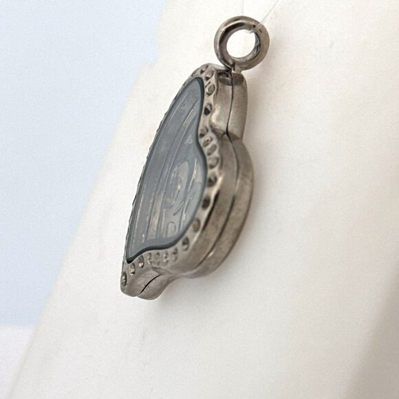 Estate Silver Tone Filigree Glass Heart Locket Pendant No Chain 10g Vintage - Picture 4 of 8